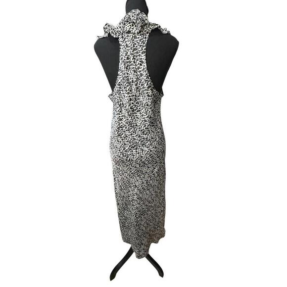 Oscar de la Renta Black White Long Silky Dress Size M Ruffled Feminine Cocktail - Picture 3 of 6